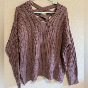 Pink Clover V-Neck Cable Knit Sweater - Dusty Rose